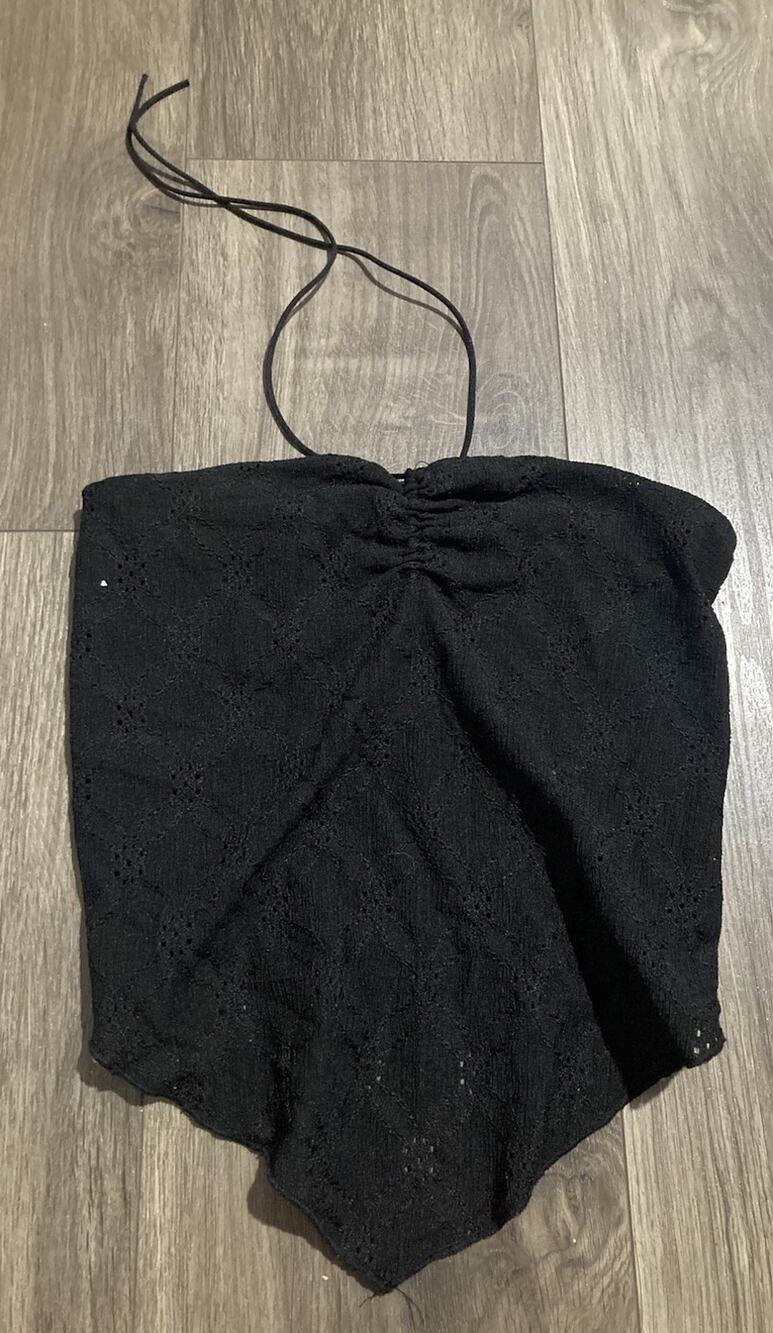 Cotton On Black Lace Tie Women's Size Small Cropped Tube Top Polyester Pullover